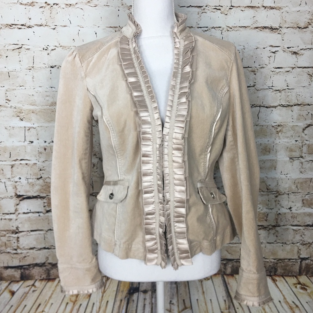 WHITE HOUSE BLACK MARKET Velveteen Ruffle Jacket